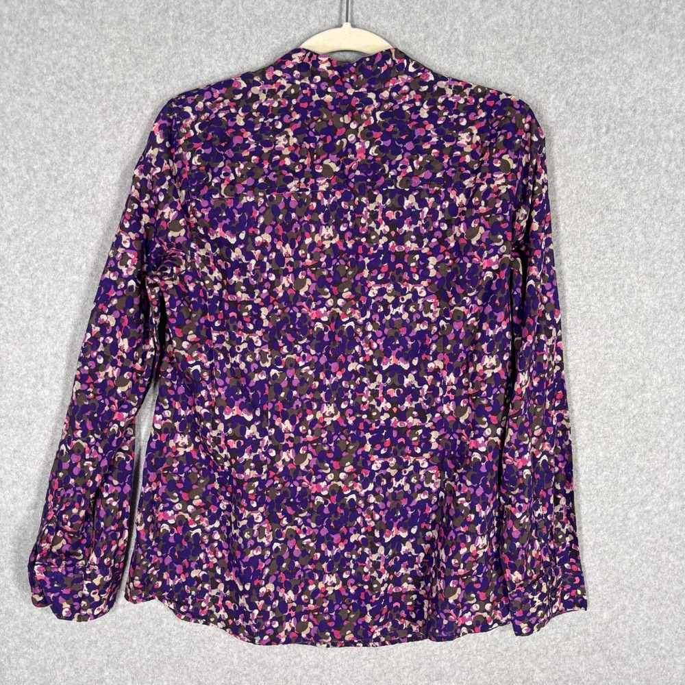Coldwater Creek No Iron Button Shirt Medium Purple Abstract Floral Dots Cotton - Picture 8 of 12
